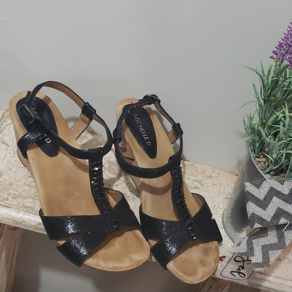 Michelle D 8.5 jewel cork wedge sandals